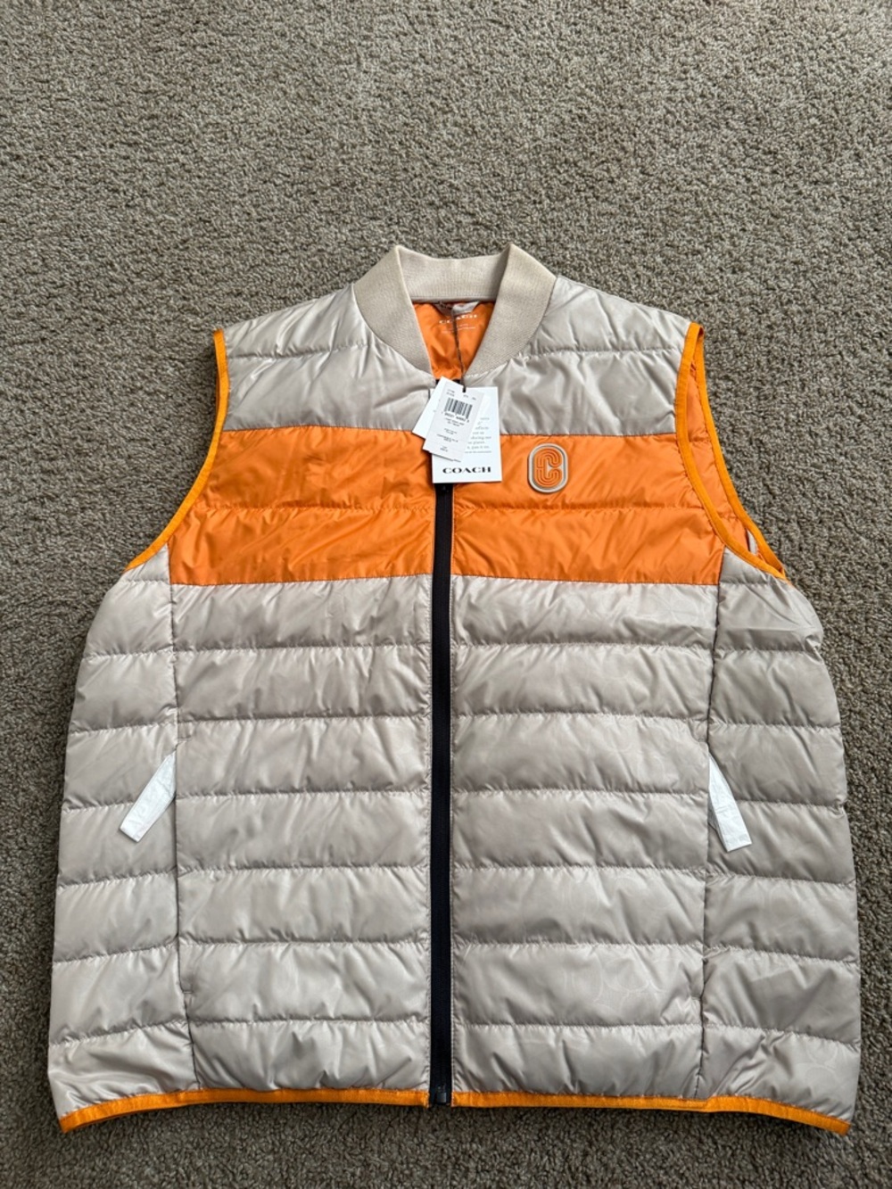Coach Men’s Beige and Orange Puffer Vest